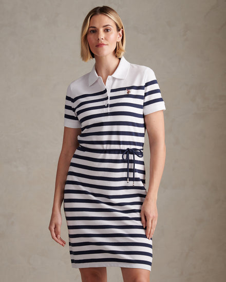 Womens Stripe Relaxed Polo Dress Navy Iris