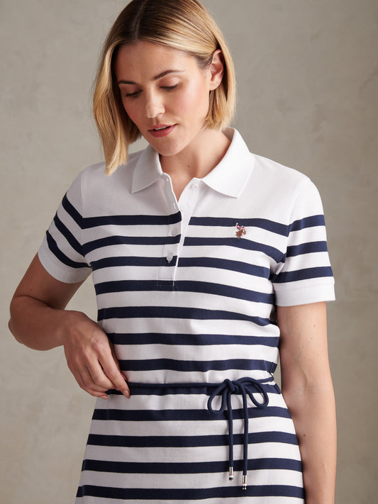 Womens Stripe Relaxed Polo Dress Navy Iris