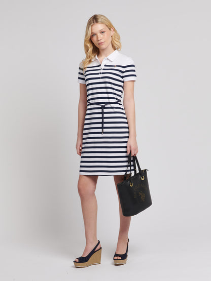 Womens Relaxed Stripe Polo Dress in Navy Iris