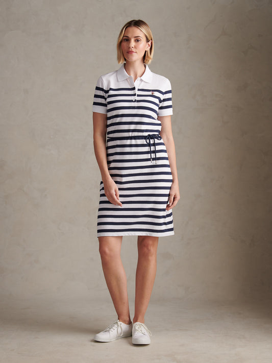 Womens Stripe Relaxed Polo Dress Navy Iris