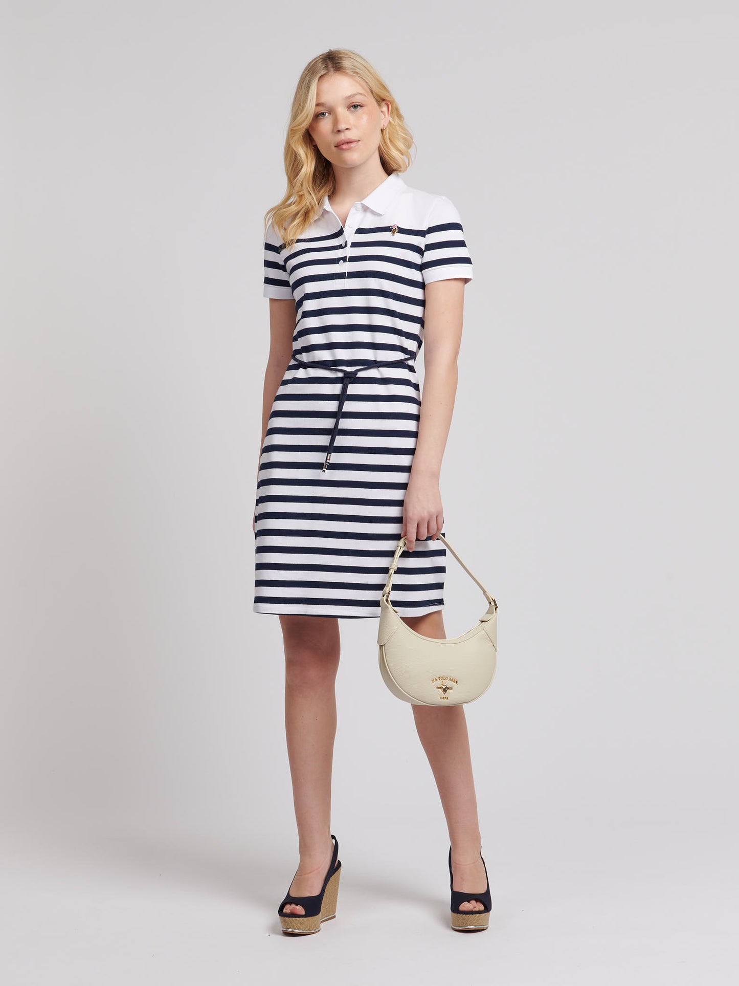 Womens Relaxed Stripe Polo Dress in Navy Iris