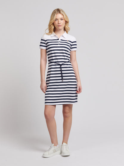 Womens Relaxed Stripe Polo Dress in Navy Iris