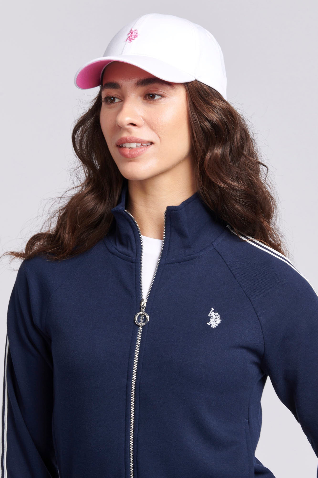 Womens Stripe Trim Zip Through Tracksuit Top in Navy Iris