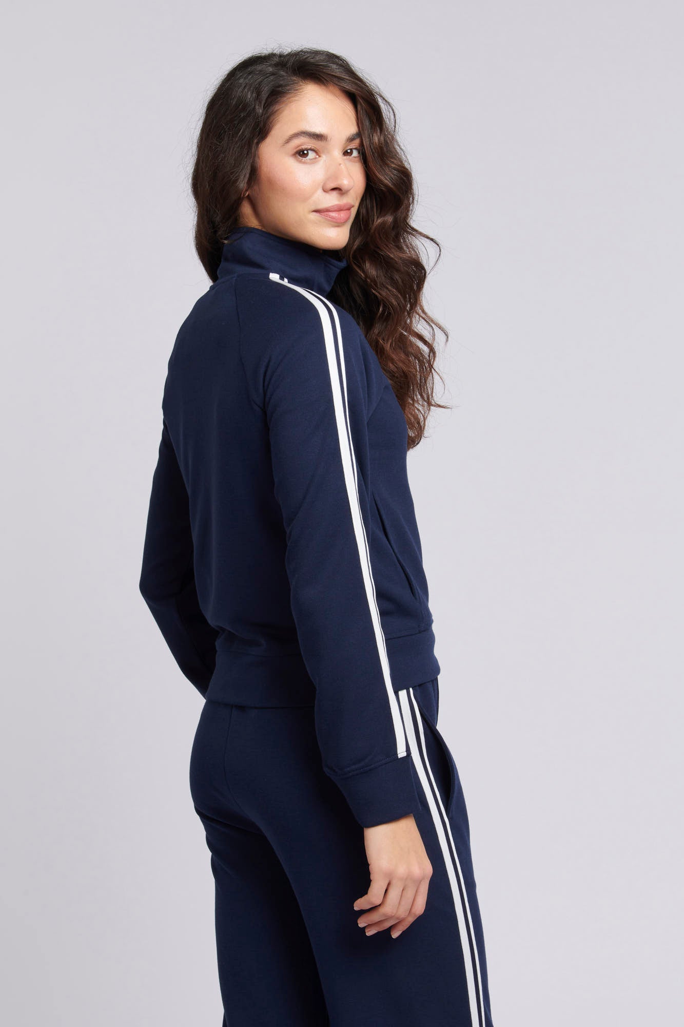 Womens Stripe Trim Zip Through Tracksuit Top in Navy Iris