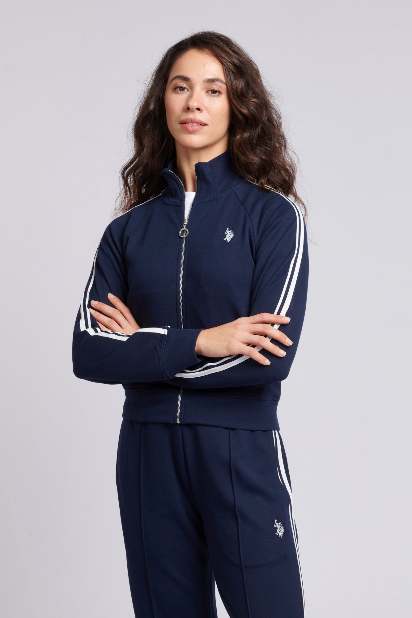 Womens Stripe Trim Zip Through Tracksuit Top in Navy Iris