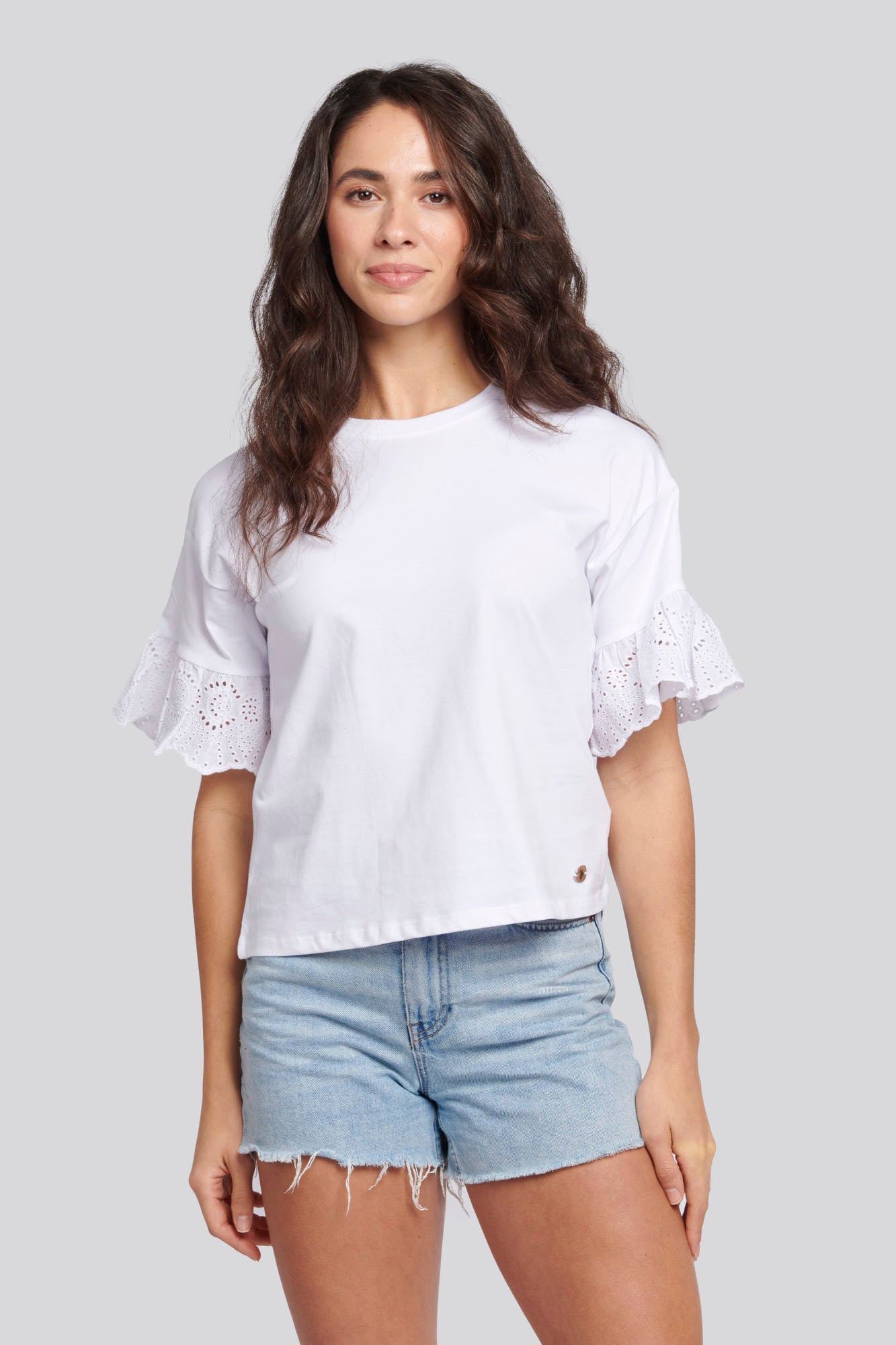 U.S. Polo Assn. Womens Broderie Anglaise T-Shirt in Bright White