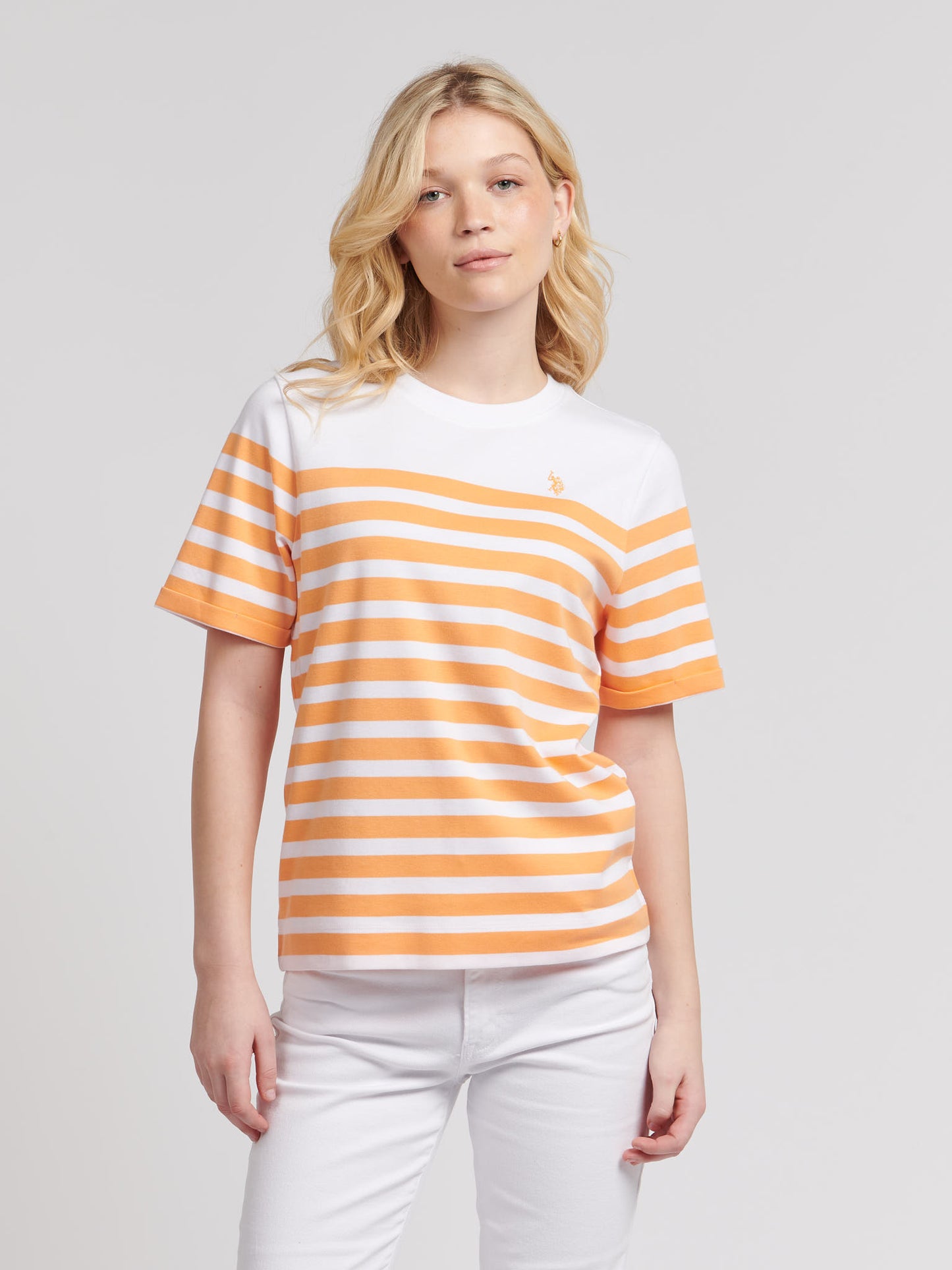 Womens Regular Fit Stripe T-Shirt in Mock Orange