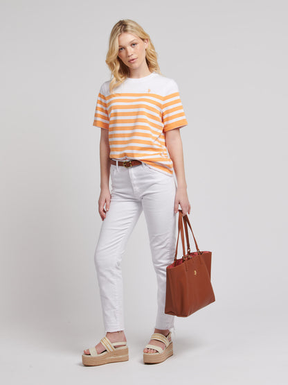 Womens Regular Fit Stripe T-Shirt in Mock Orange