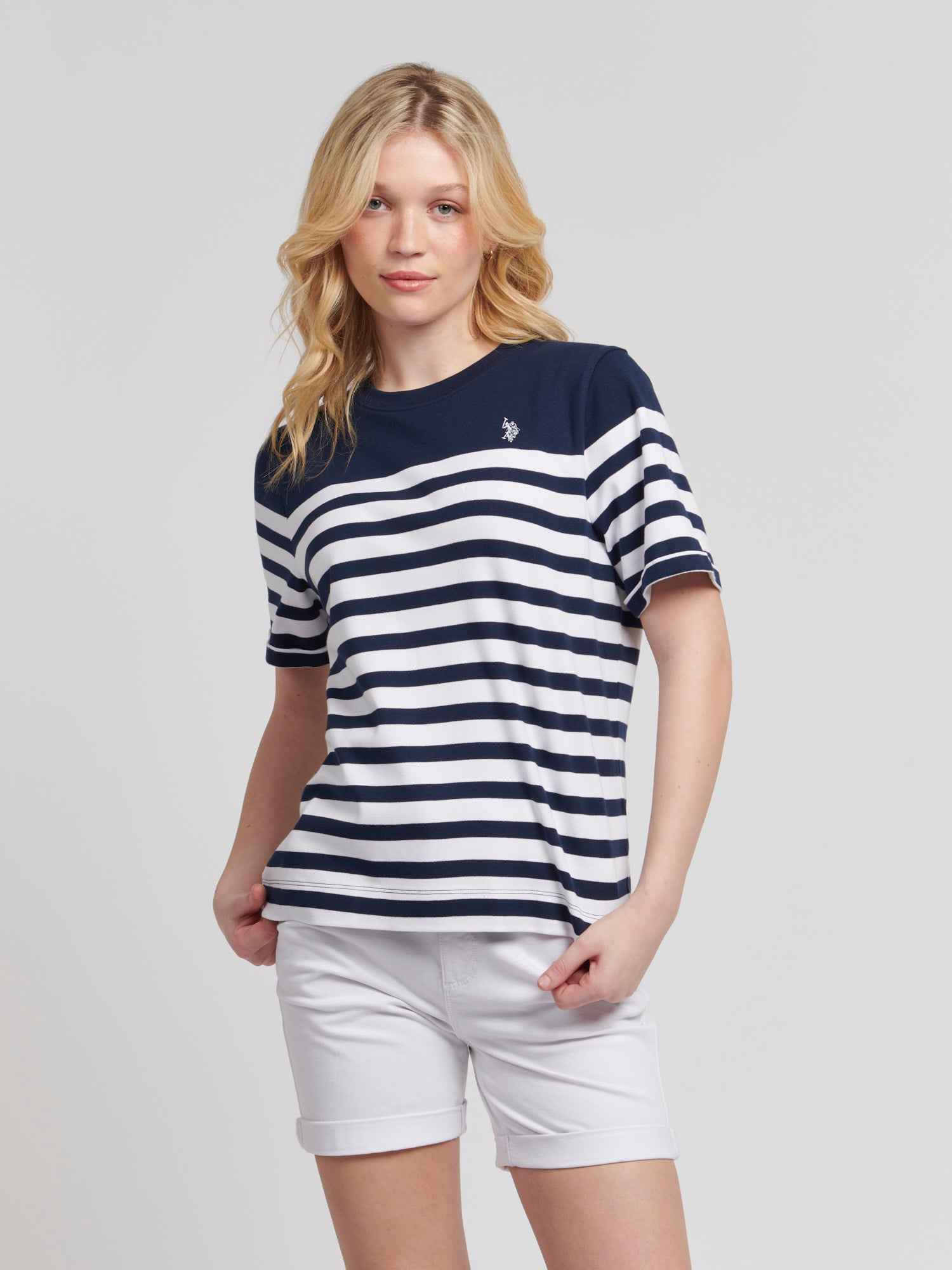 Womens Regular Fit Stripe T-Shirt in Navy Iris