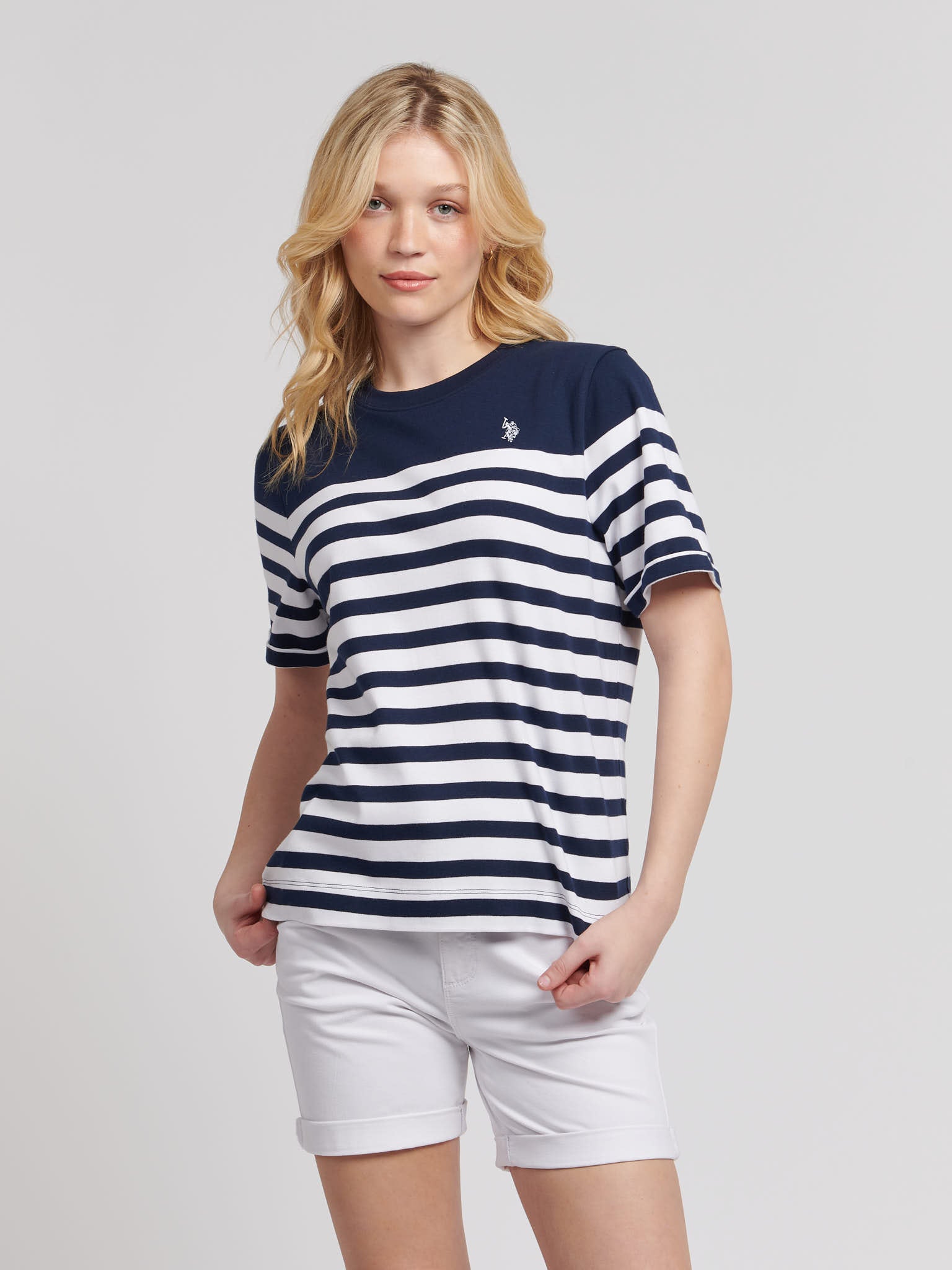 Womens Regular Fit Engineered Stripe T-Shirt in Navy Iris