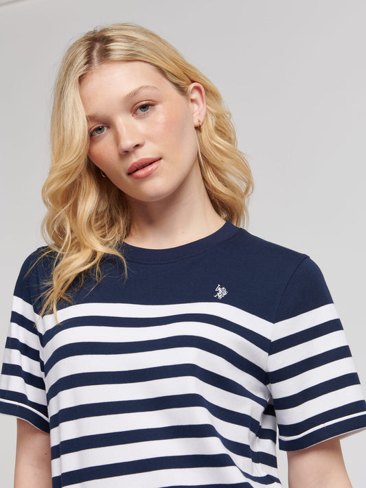 Womens Regular Fit Engineered Stripe T-Shirt in Navy Iris