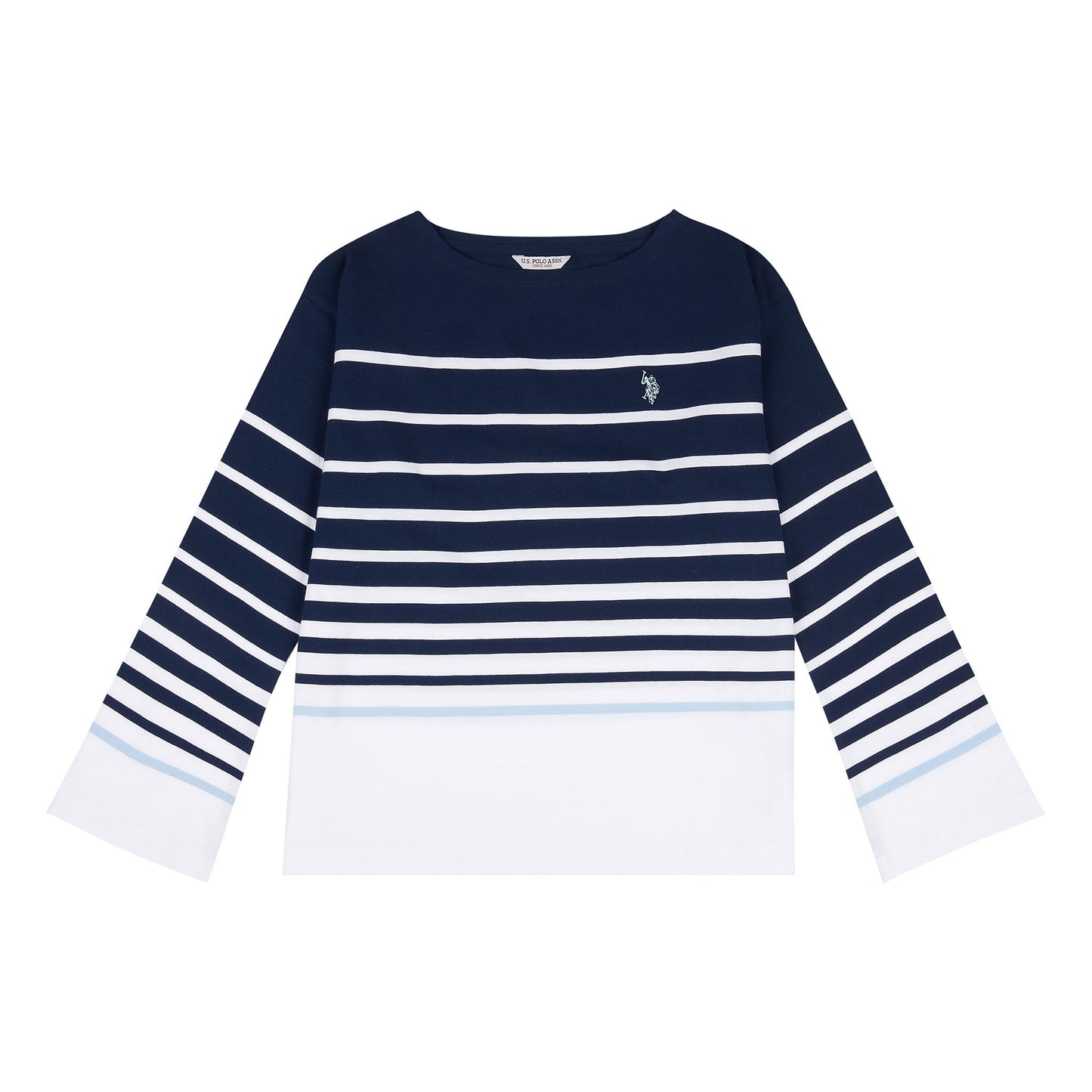 Womens Reverse Stripe Boat Neck T-Shirt in Navy Iris