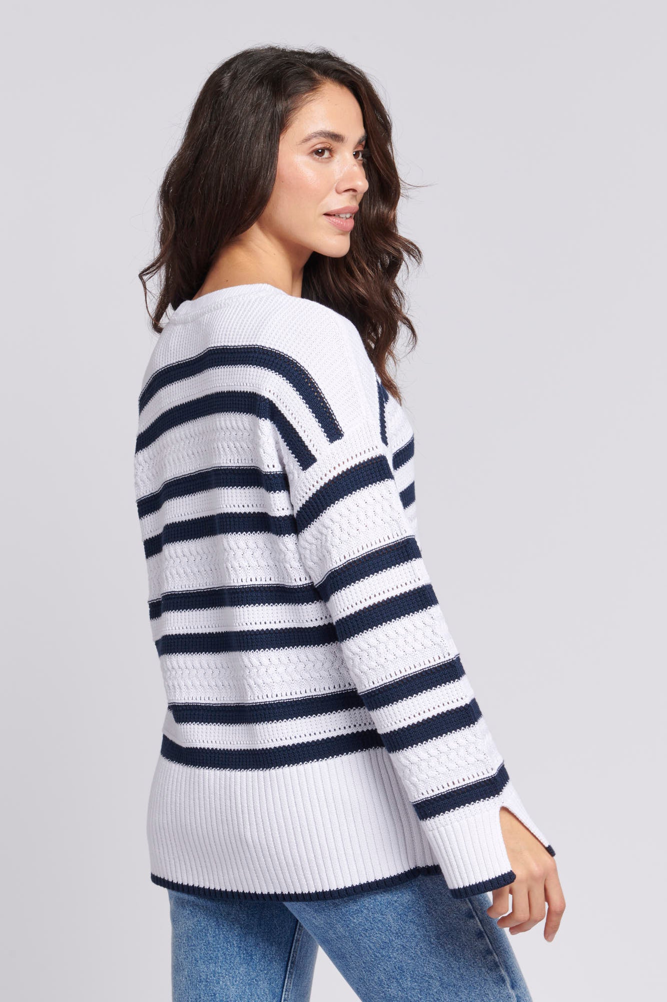 Womens Oversized Pointelle Knit Jumper in Navy Iris