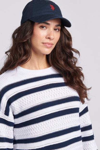 Womens Oversized Pointelle Knit Jumper in Navy Iris