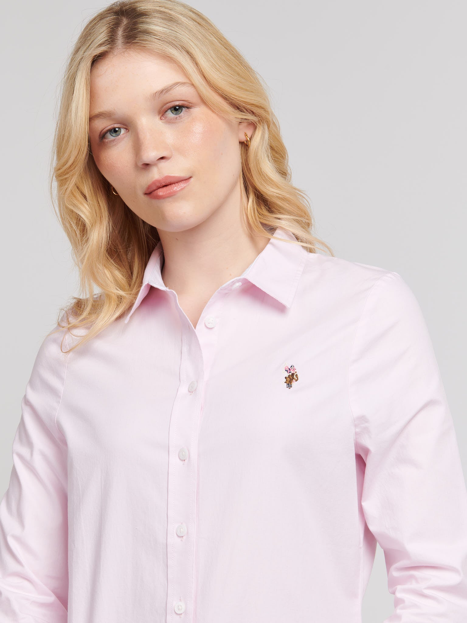 Womens Classic Fit Oxford Shirt in Silver Pink
