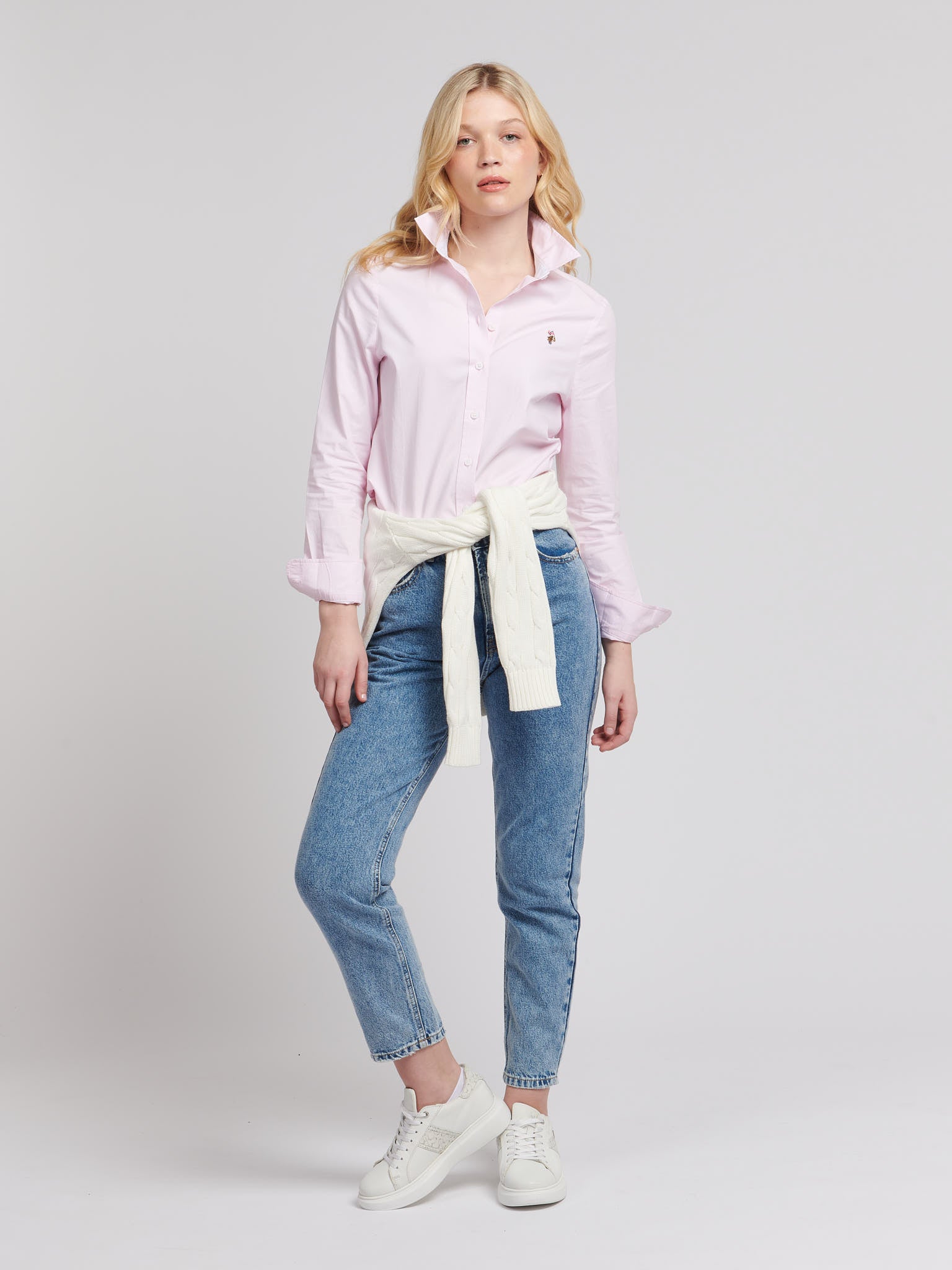 Womens Classic Fit Oxford Shirt in Silver Pink