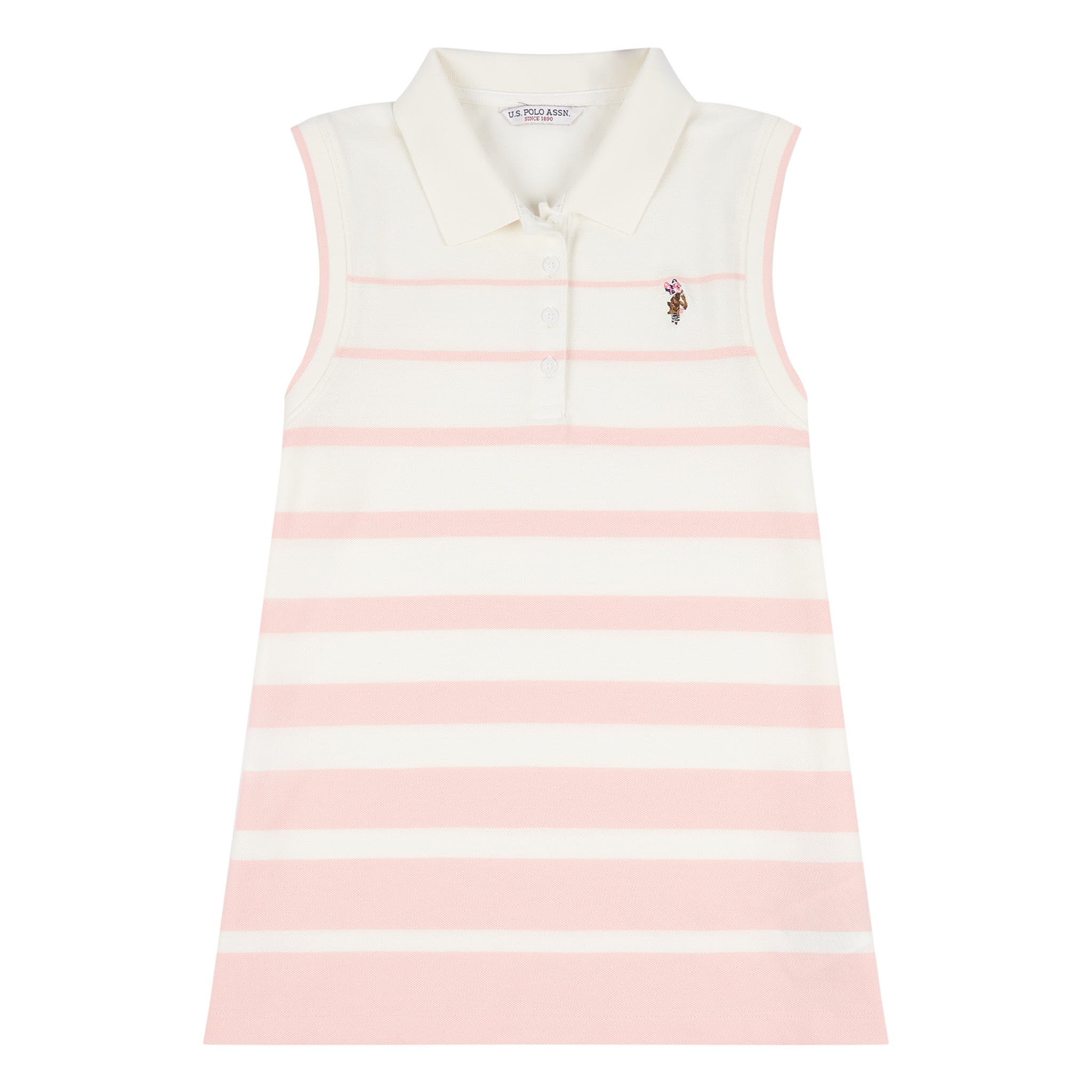 Womens Stripe Sleeveless Polo Shirt in Marshmallow