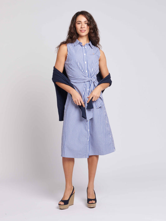 Womens Stripe Tie Waist Shirt Dress in Regatta Blue
