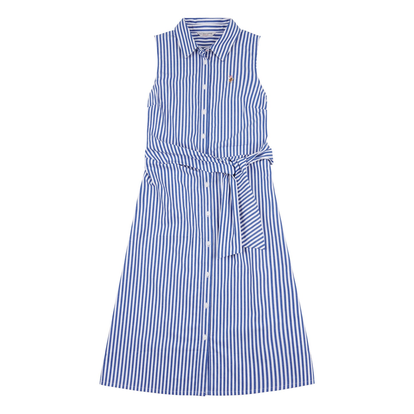 Womens Stripe Tie Waist Shirt Dress in Regatta Blue