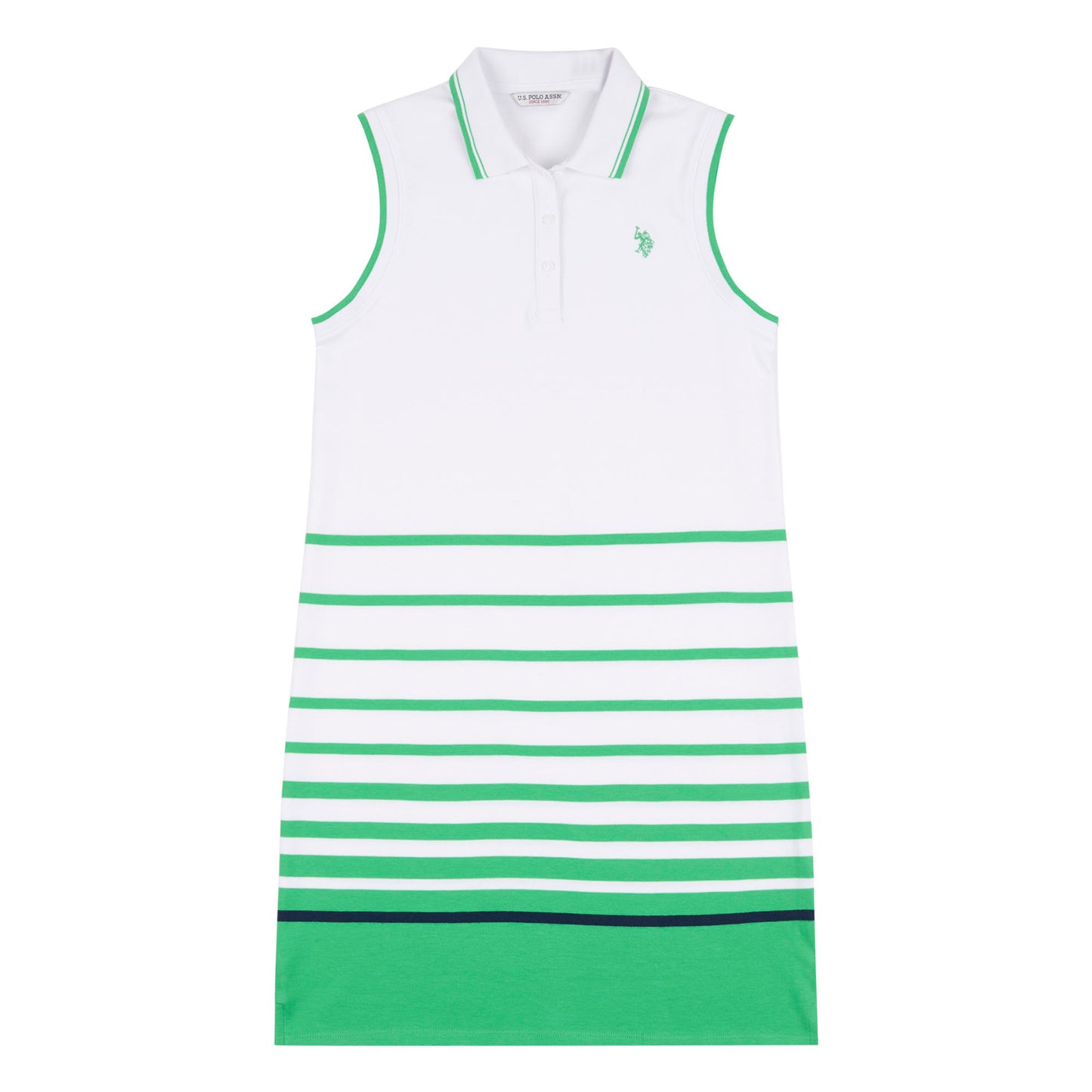 Womens Border Stripe Sleeveless Polo Dress in Island Green