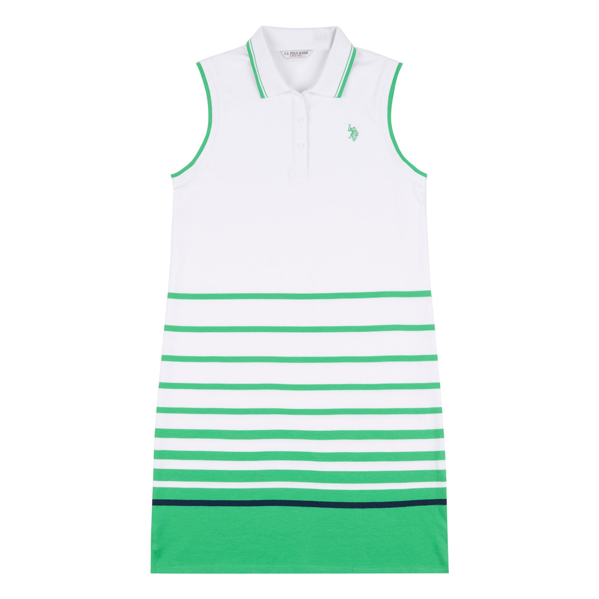 Womens Border Stripe Sleeveless Polo Dress in Island Green