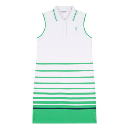 Womens Border Stripe Sleeveless Polo Dress in Island Green