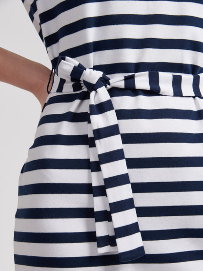 Womens Striped Belted T-Shirt Dress in Navy Iris