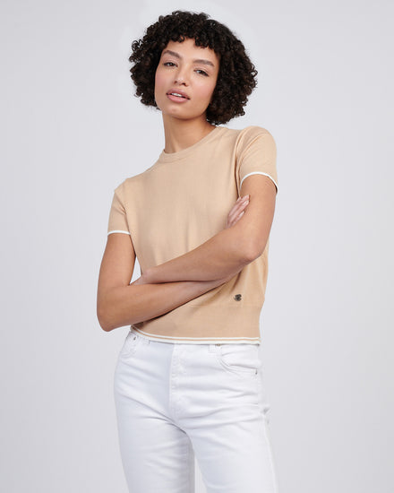 Womens Crew Neck Short Sleeve Jumper in Cuban Sand