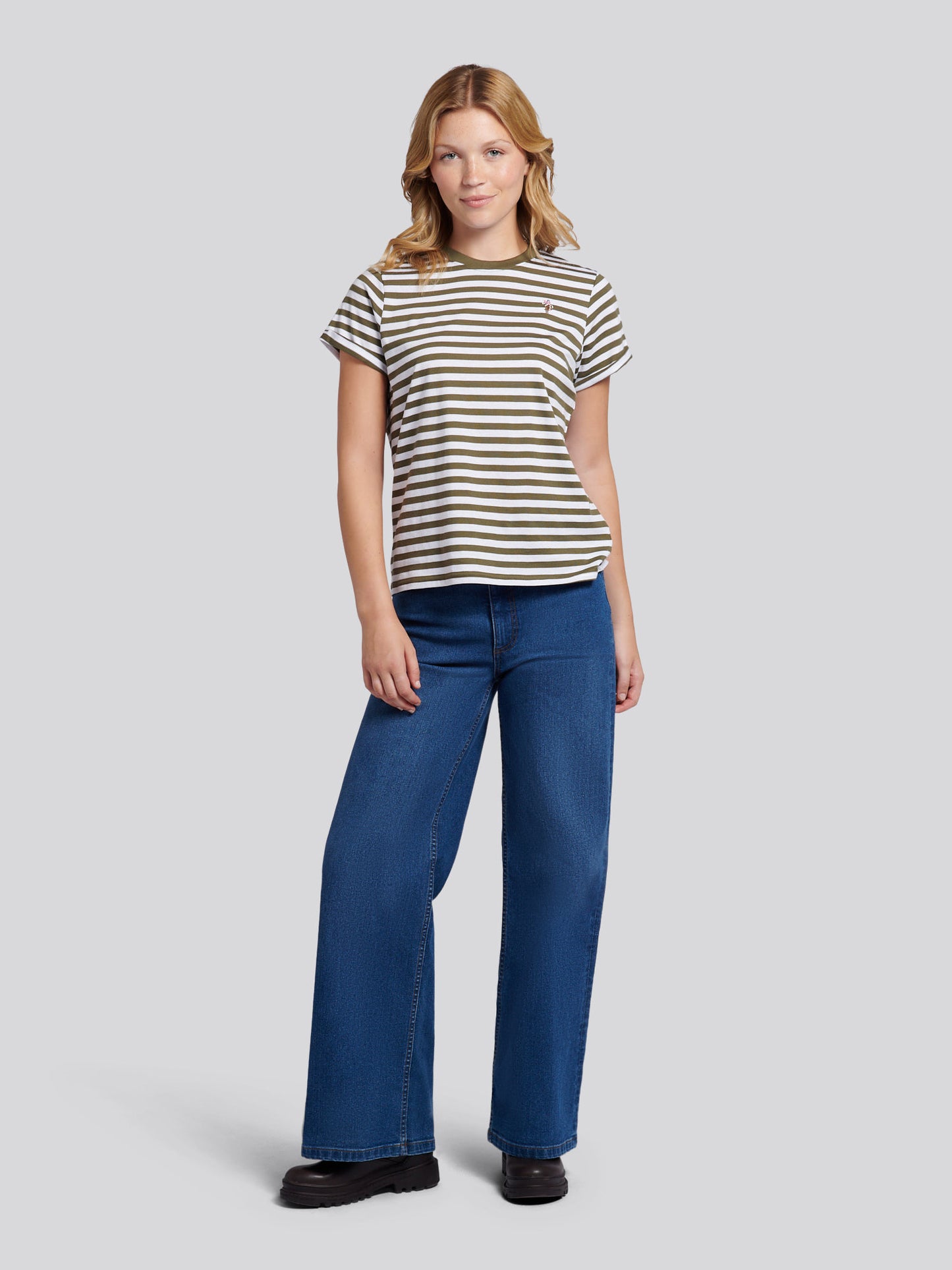 Womens Stripe Crew Neck T-Shirt in Kalamata Green