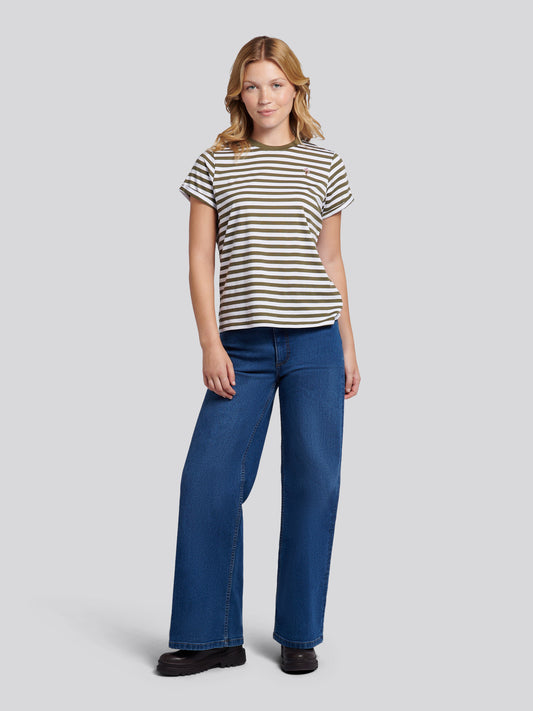 Womens Stripe Crew Neck T-Shirt in Kalamata Green