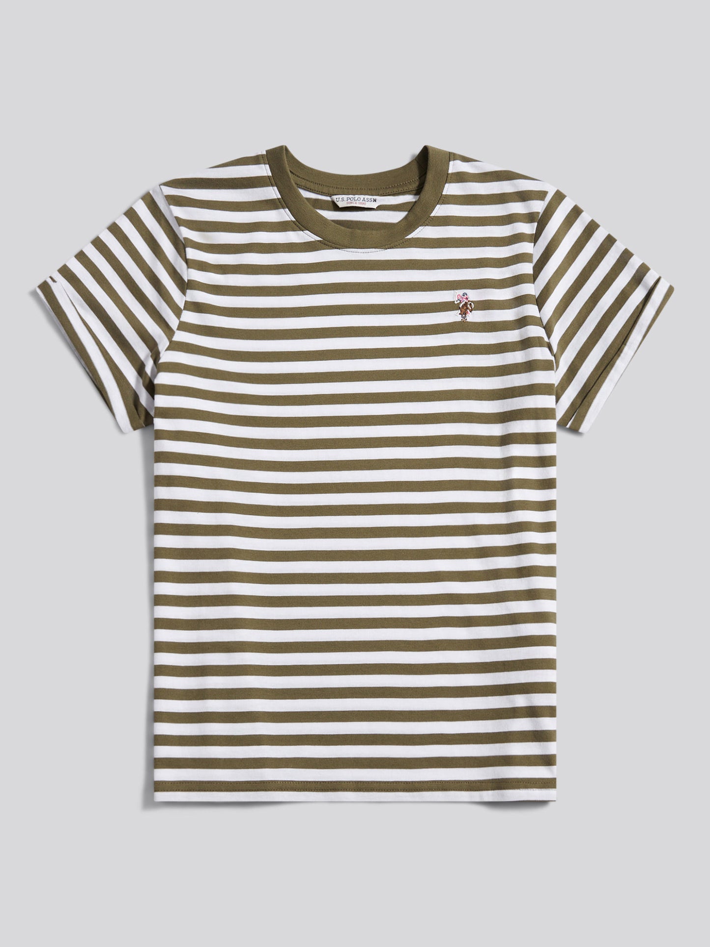 Womens Stripe Crew Neck T-Shirt in Kalamata Green