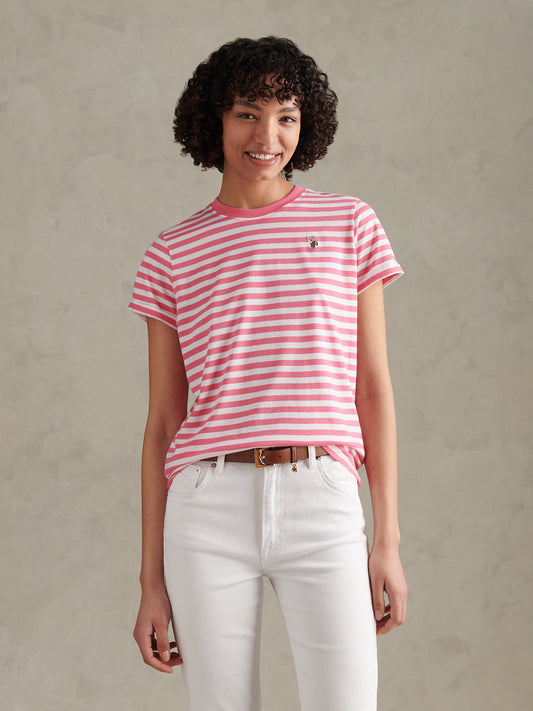 Womens Stripe Crew Neck T-Shirt Pink Bubblegum