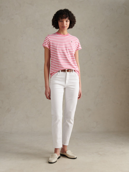 Womens Stripe Crew Neck T-Shirt Pink Bubblegum