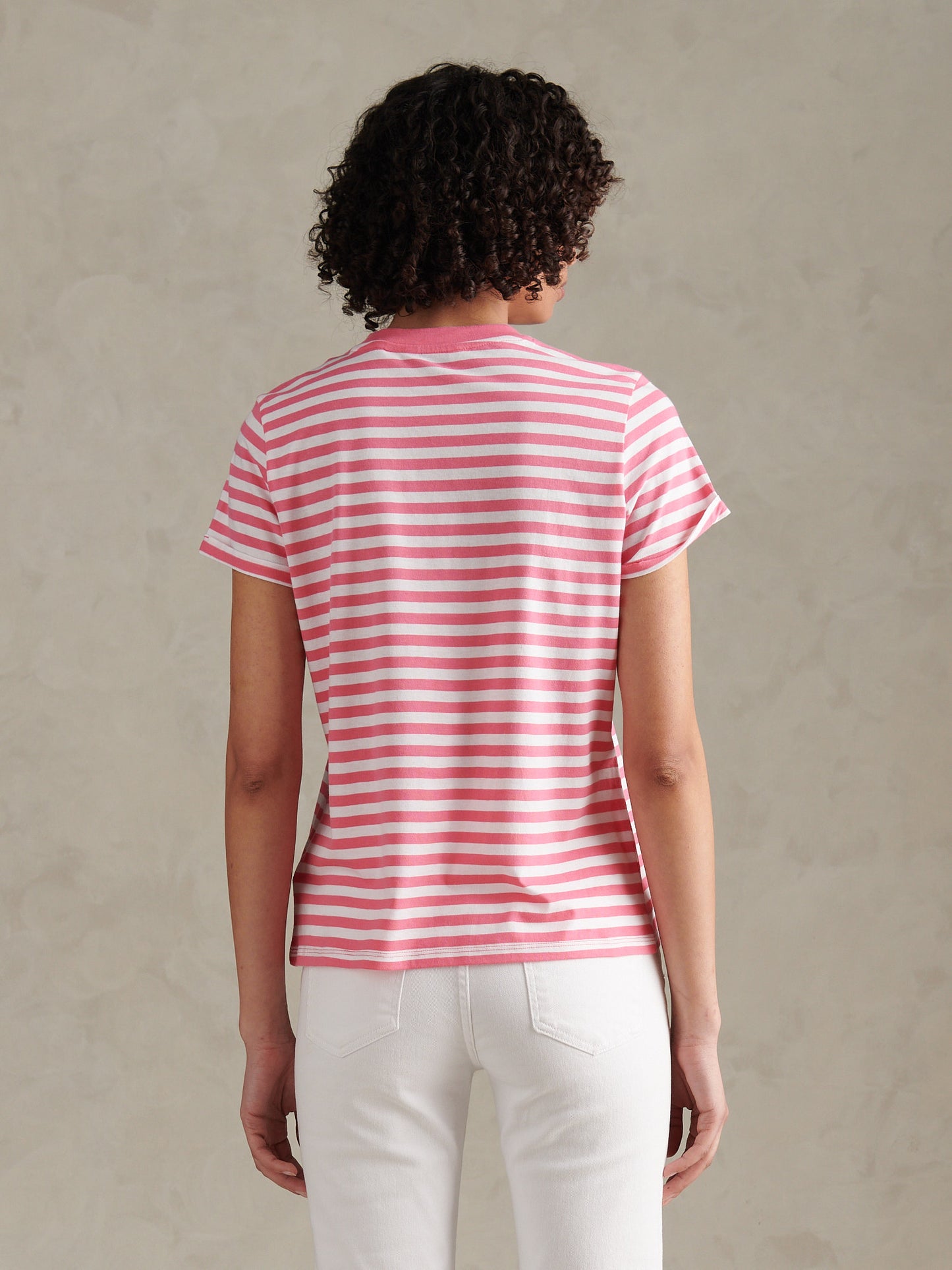 Womens Stripe Crew Neck T-Shirt Pink Bubblegum