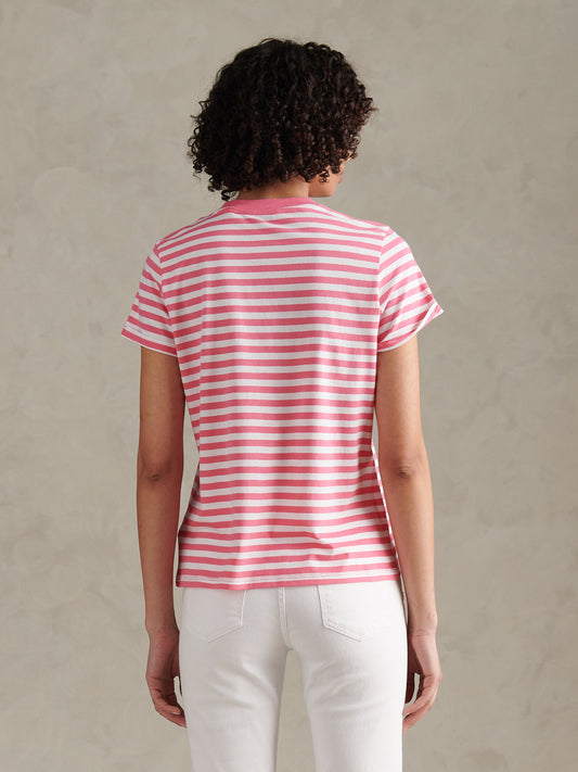 Womens Stripe Crew Neck T-Shirt Pink Bubblegum