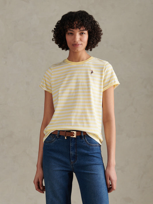 Womens Stripe Crew Neck T-Shirt Lemon Meringue