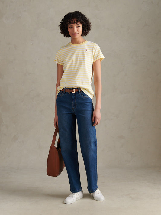 Womens Stripe Crew Neck T-Shirt Lemon Meringue