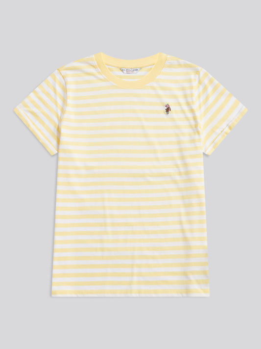Womens Stripe Crew Neck T-Shirt in Lemon Meringue