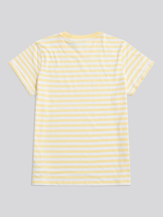Womens Stripe Crew Neck T-Shirt in Lemon Meringue