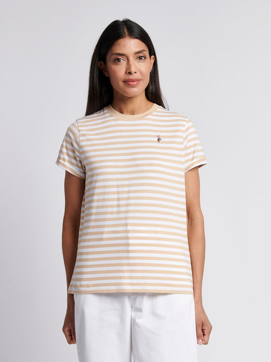Womens Stripe Crew Neck T-Shirt in Smoke Gray