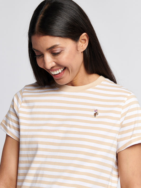 Womens Stripe Crew Neck T-Shirt in Smoke Gray