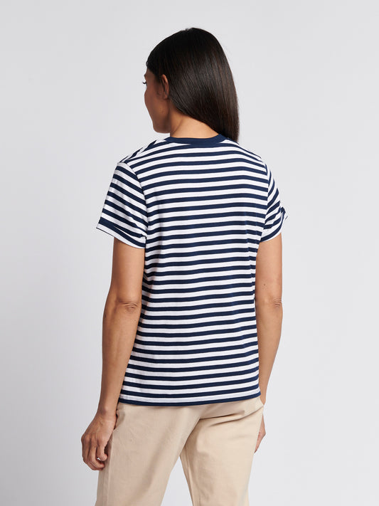 Womens Stripe Crew Neck T-Shirt in Navy Iris