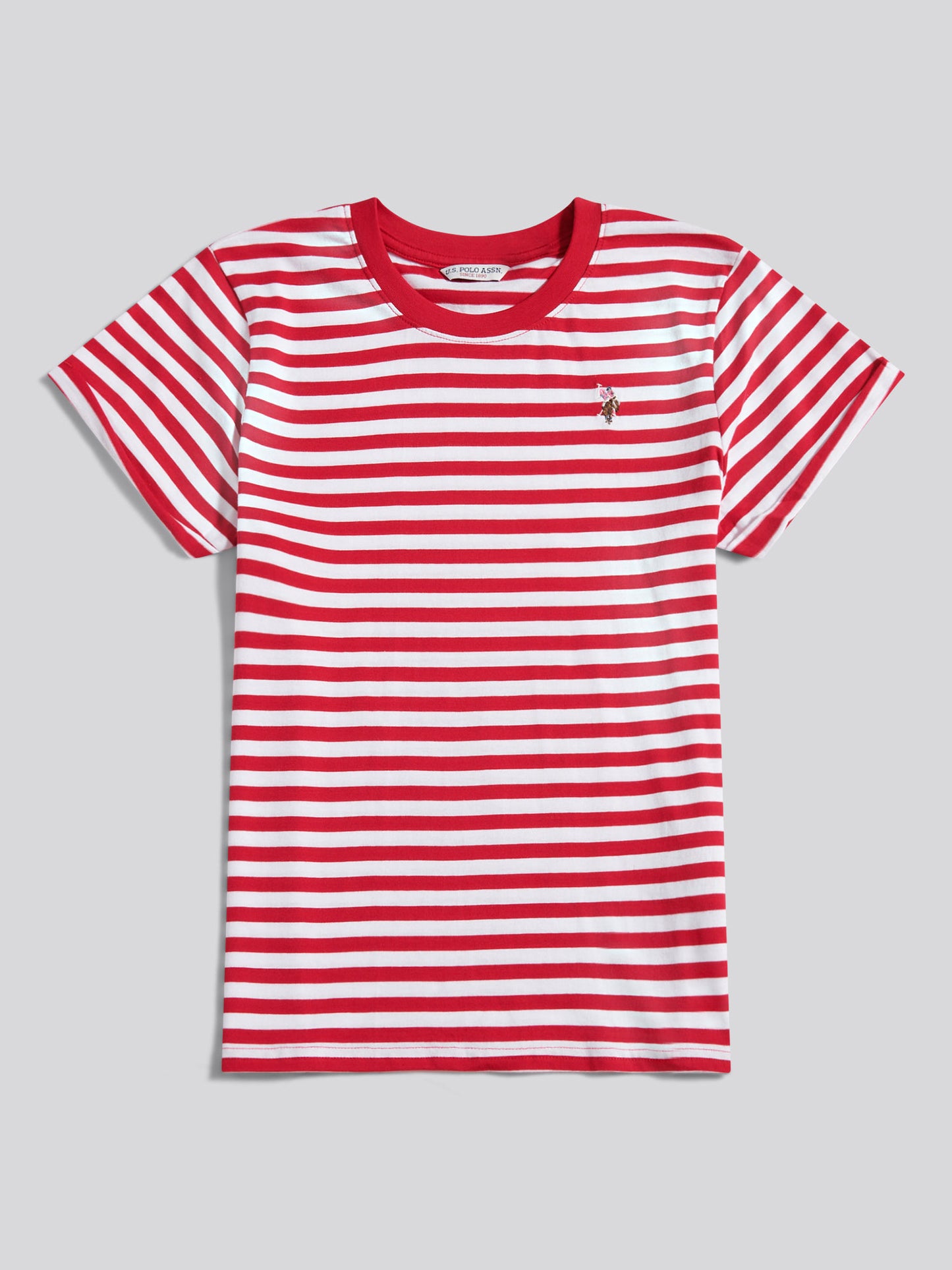 Womens Stripe Crew Neck T-Shirt in Jalapeno Red