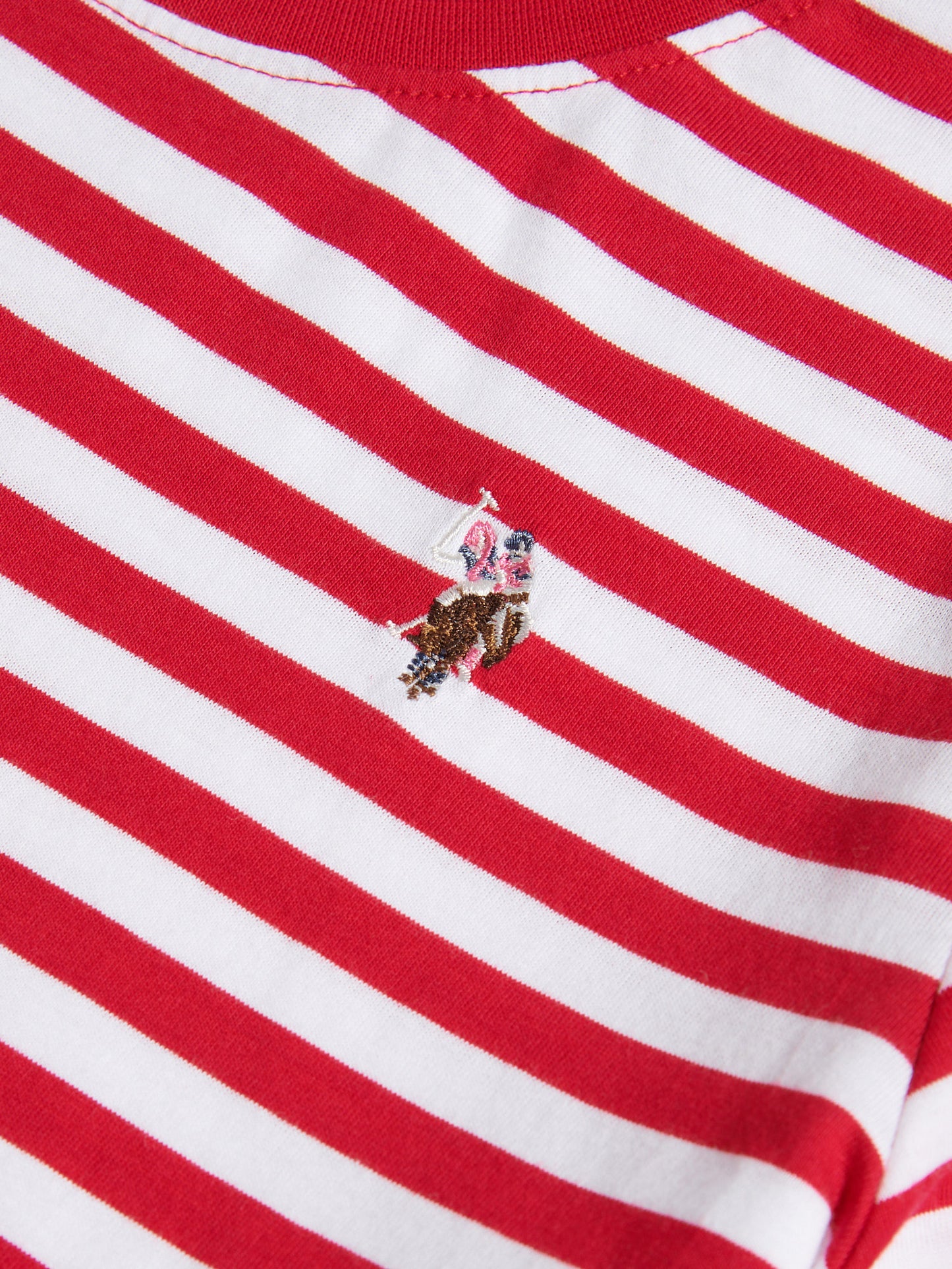 Womens Stripe Crew Neck T-Shirt in Jalapeno Red