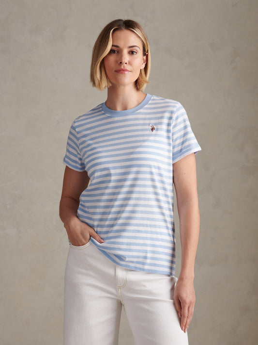 Womens Stripe Crew Neck T-Shirt in Open Air