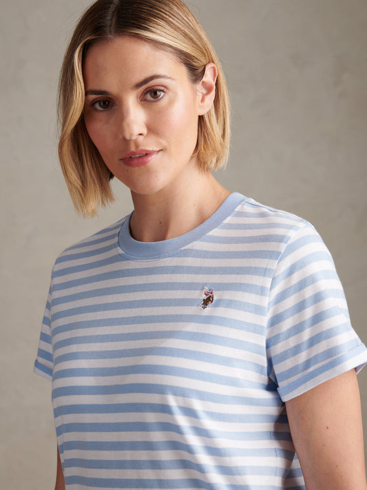 Womens Stripe Crew Neck T-Shirt in Open Air