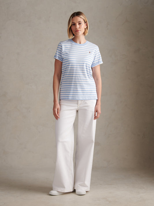 Womens Stripe Crew Neck T-Shirt in Open Air