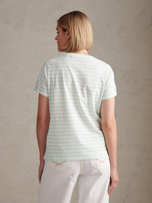 Womens Stripe V-Neck Neck T-Shirt in Misty Jade