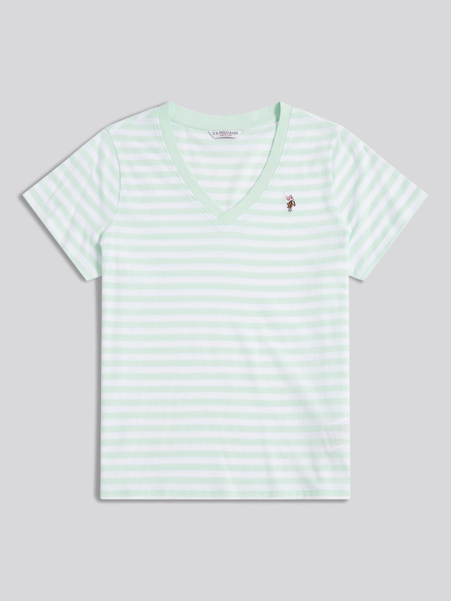 Womens Stripe V-Neck Neck T-Shirt Misty Jade
