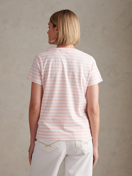 Womens Stripe V-Neck Neck T-Shirt in Crystal Rose